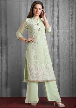 Green Color Designer Georgette Kurti